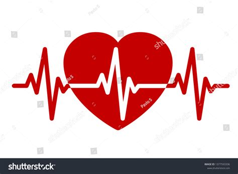 Red Heart Pulse One Line Cardiogram Stock Vector Royalty Free