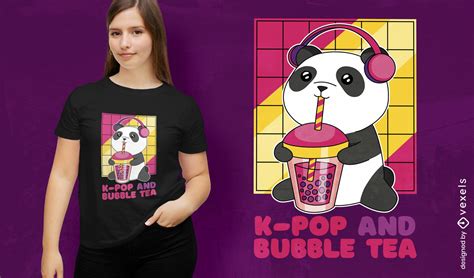 Descarga Vector De Diseño Lindo De Camiseta De Panda De Té De Burbujas