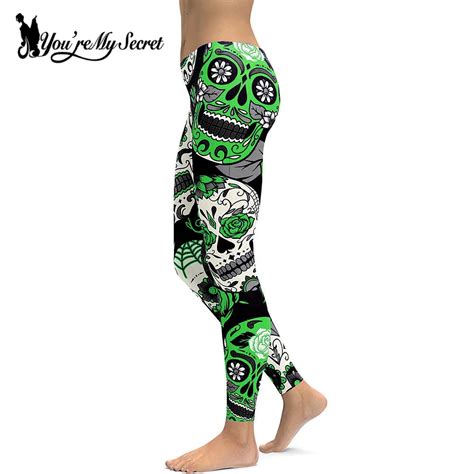 [youre My Secret] New Spring Green Skull Leggings Women Skeleton