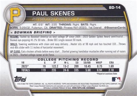 2023 Bowman Draft BD 14 Paul Skenes Trading Card Database