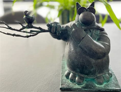 Phlippe Geluck Le Chat Statuette Bronze Mini Flute à Bec