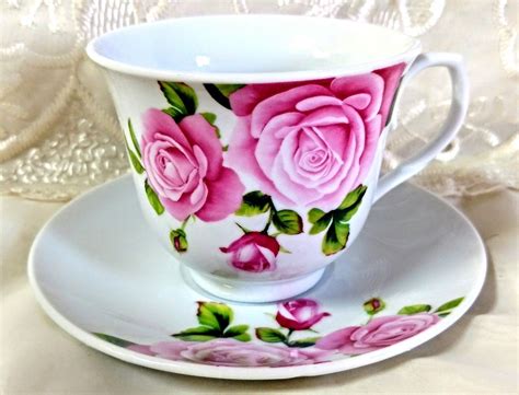 Pretty Pink Rose Porcelain Teacups Tea Cups And Saucers Set Of 6