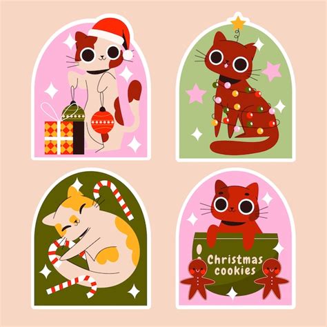 Free Vector Christmas Cats Sticker Set