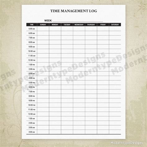 The Time Management Log Is Shown In This Printable Sheet For Employees