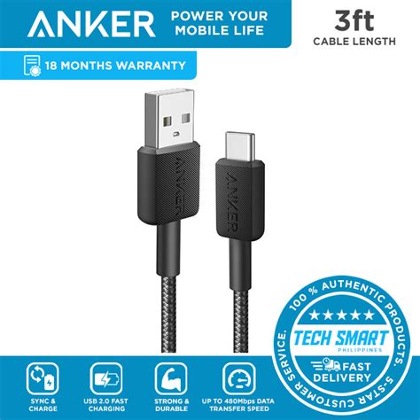 Anker 322 Powerline Usb A To Usb C Braided Nylon Cable 3ft 0 9m Usb 2 0 Fast Charging For Usb C