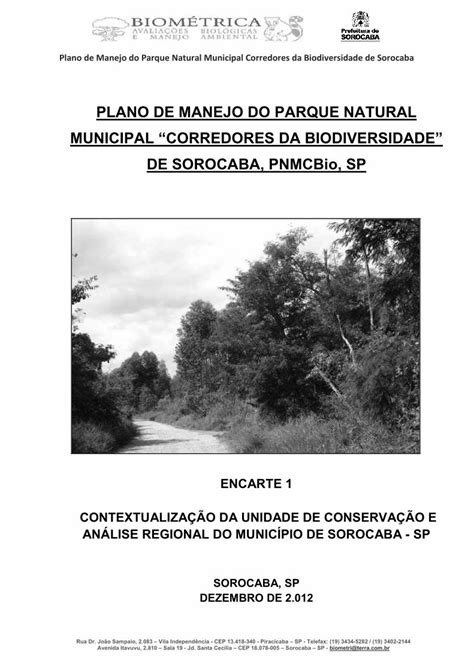 Pdf Plano De Manejo Do Parque Natural Municipal Meioambiente