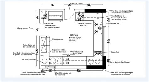 Kitchen With Store Room Layout Plan And Structure Details Dwg File