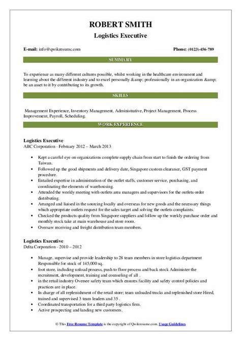 Logistics Executive Resume Samples Qwikresume