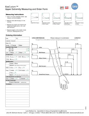 Fillable Online ExoCustom Upper Extremity Measuring And Order Form Fax