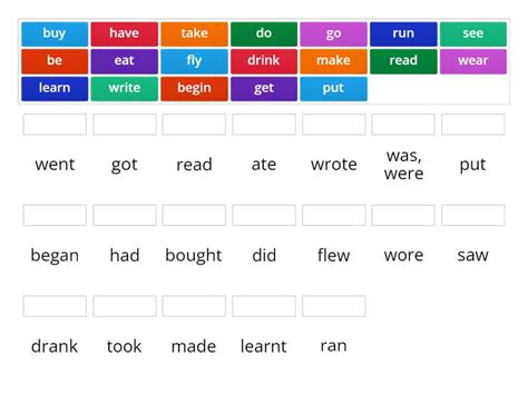 Past Simple Irregular Verbs Une Las Parejas