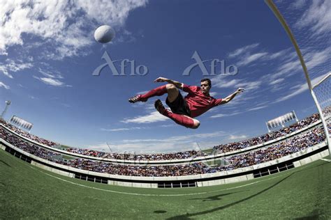 ボレーシュートを打つサッカー選手 [74755060]の写真素材 アフロ