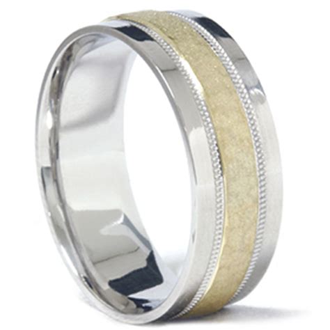 Mens 950 Platinum And 18k Gold Hammered Wedding Band Ring