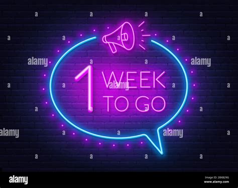 One Week To Go Neon Sign On Brick Wall Background Vector Illustration