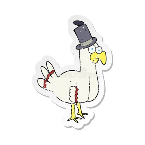 Retro Distressed Sticker Of A Cartoon Bird Wearing Top Hat Stock Vector