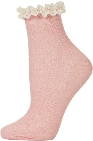 Topshop Lace Trim Ankle Socks In Pink Lyst