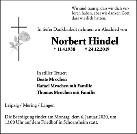 Traueranzeigen Von Norbert Hindel Vrm Trauer De