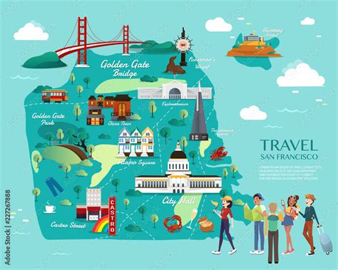 Map Of San Francisco Attractions Vector And Illustration. Stock Vector ...