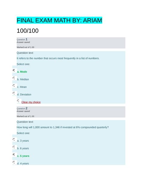 Mathematics In The Modern World Final Exam Final Exam Math By