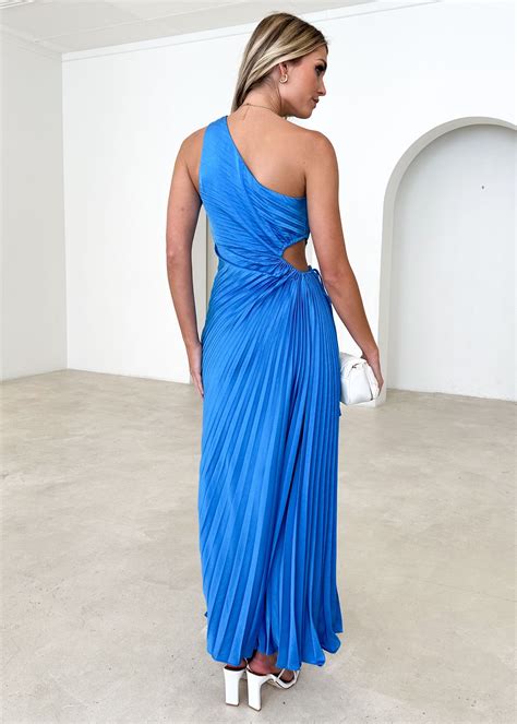 Corinne One Shoulder Midi Dress Blue