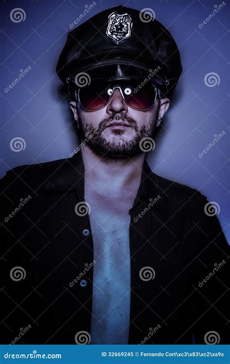 Police Naked Man With Cap And Glasses Stock Photography