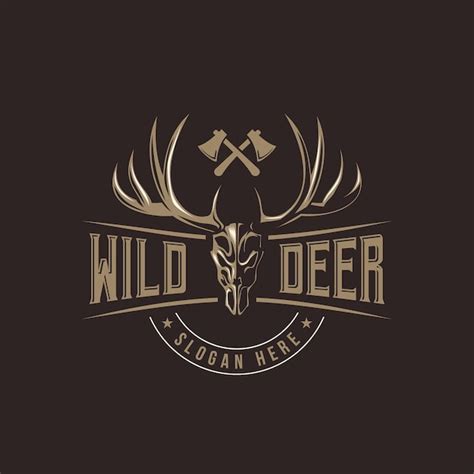 Wild skull of deer logo vintage aventura al aire libre logo diseño