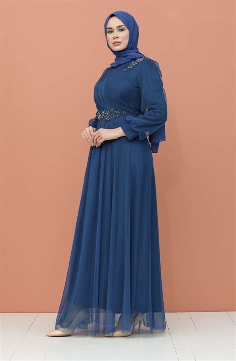 Indigo Hijab Evening Dress 4857 01 Sefamerve