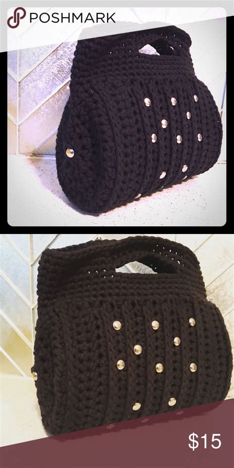 Handmade Crochet Purse Clutch Studded Clutch Bag Black Studded