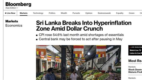 Sri Lanka Has Reached The Zone Of Hyperinflation Bloomberg