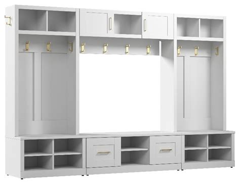 Bowery Hill Full Entryway Storage Set In White Engineered Wood