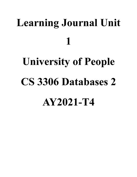 Learning Journal Unit Learning Journal Unit University Of People