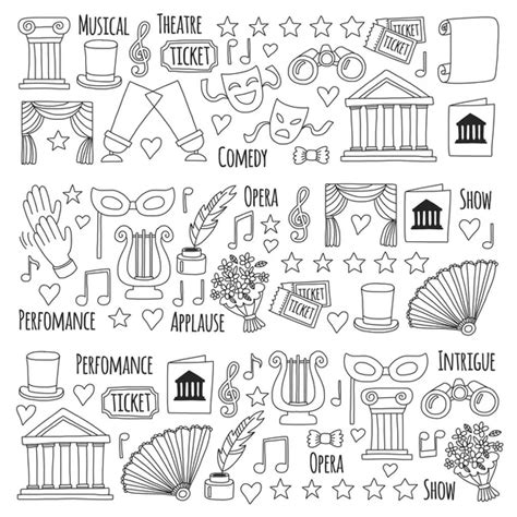 Doodle Dibujado A Mano Conjunto De Teatro Ilustración Vectorial Iconos