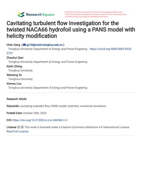 Pdf Cavitating Turbulent Flow Investigation For The Twisted Naca