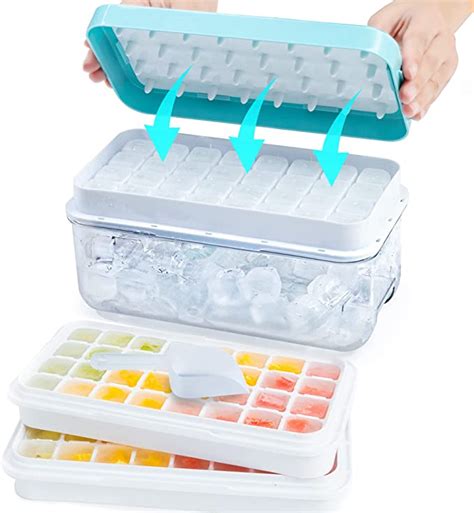 ZZWILLB Silicone Ice Cube Tray For Freezer 64 Nuggets Ice Tray With Lid