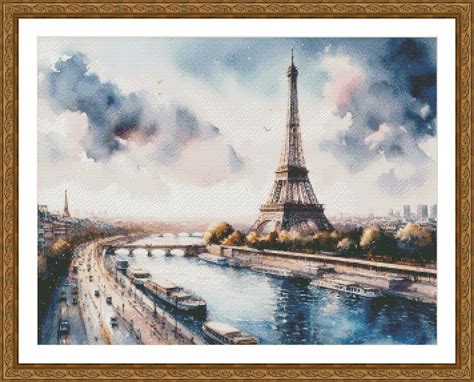 PDF Paris France Siene Eiffel Tower Cafe Counted Cross Stitch Pattern