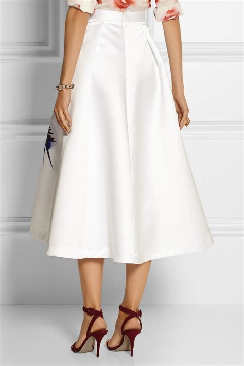 MSGM Printed Satin Midi Skirt In White Lyst