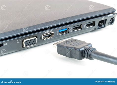 Plugging In Hdmi Cable To Laptop Stock Image Image Of Electronic