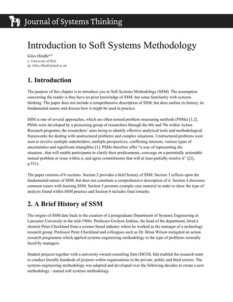 Pdf Introduction To Soft Systems Methodology