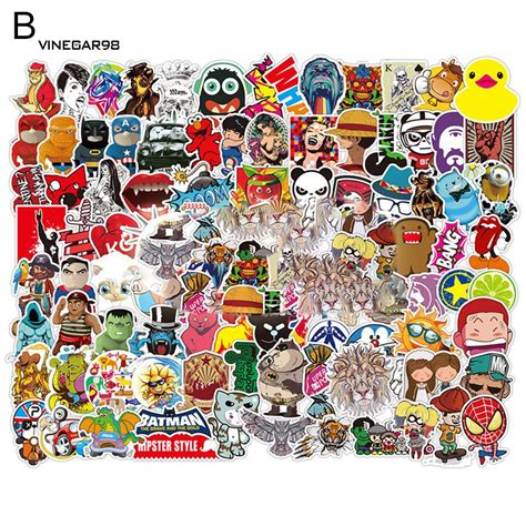 Vine 100Pcs Cartoon Graffiti Stickers Decals Mixed Style for Door Phone ...