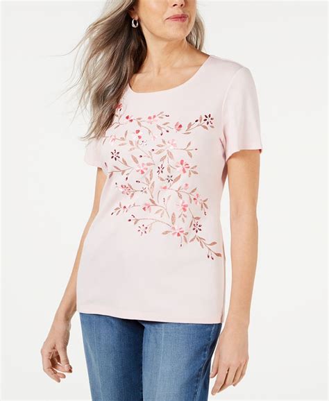 Karen Scott Embellished Graphic Scoop Neck Top Created For Macys Macys