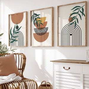 Boho Wall Print Set Of Mid Century Wall Art Boho Poster Terracotta