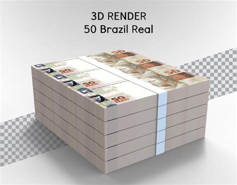 Premium PSD Brazilian Money With 50 Reais Banknote 3d Render