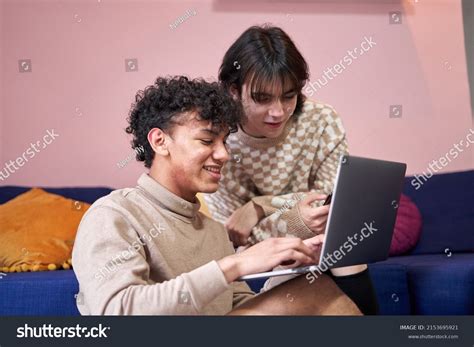 Smiling Gay Couple Using Technology Home Stock Photo Shutterstock