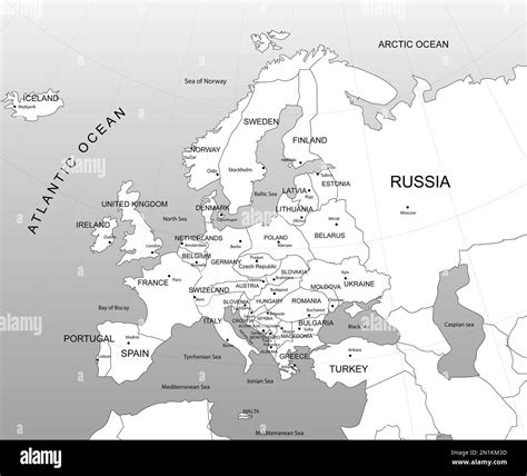 Political map of western Europe. Black and white illustration Stock ...