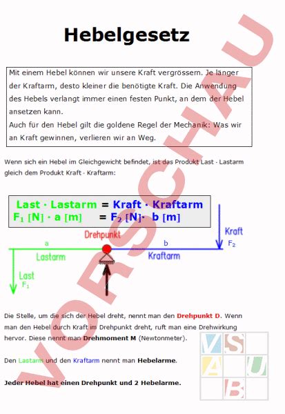 Arbeitsblatt Hebelgesetz Physik Mechanik Starrer K Rper