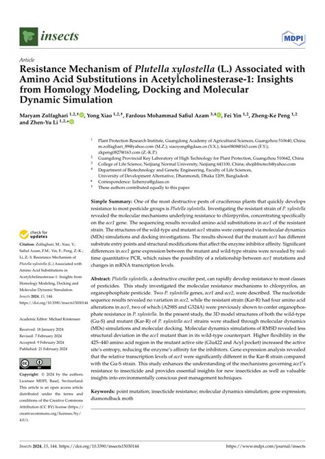 Pdf Resistance Mechanism Of Plutella Xylostella L Associated With