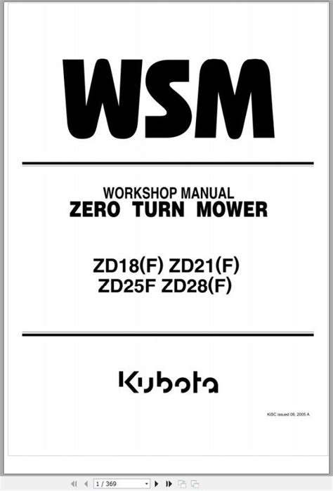 Kubota Zero Turn Mower ZD18 F Workshop Manual