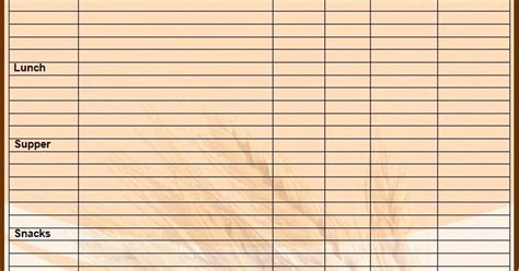 Food log template Printable In excel Format