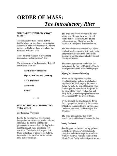 Order Of Mass The Introductory Rites Pdf Mass Liturgy Eucharist