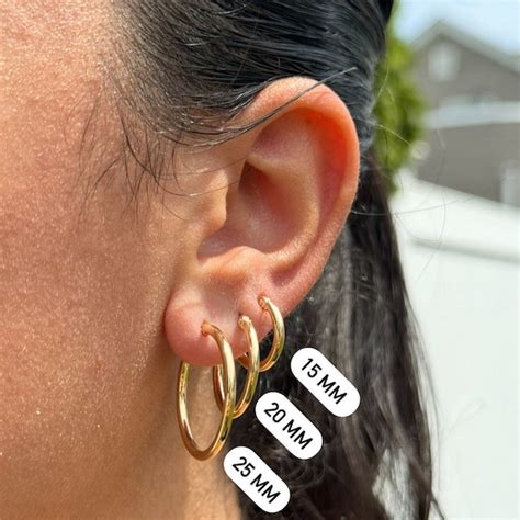 14k Gold Hoop Solid Earrings Etsy