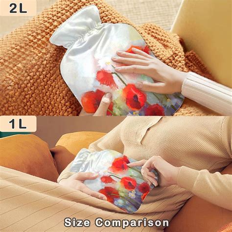 Naanle L Hot Water Bottle With Lid Transparent Poppy Seed Flower Design For Menstrual Cramps